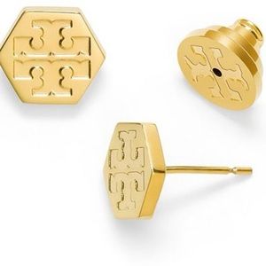 Tory Burch Logo Hexagon Stud Earrings